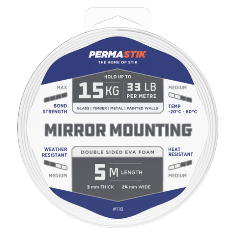 Permastik 5m x 24mm Foam Mirror Mounting Tape Indoor White