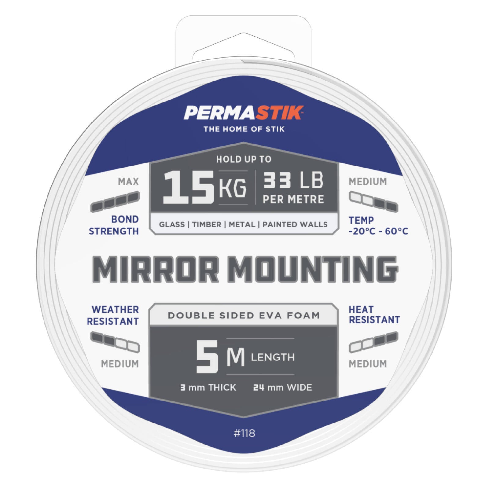 Permastik 5m x 24mm Foam Mirror Mounting Tape Indoor White