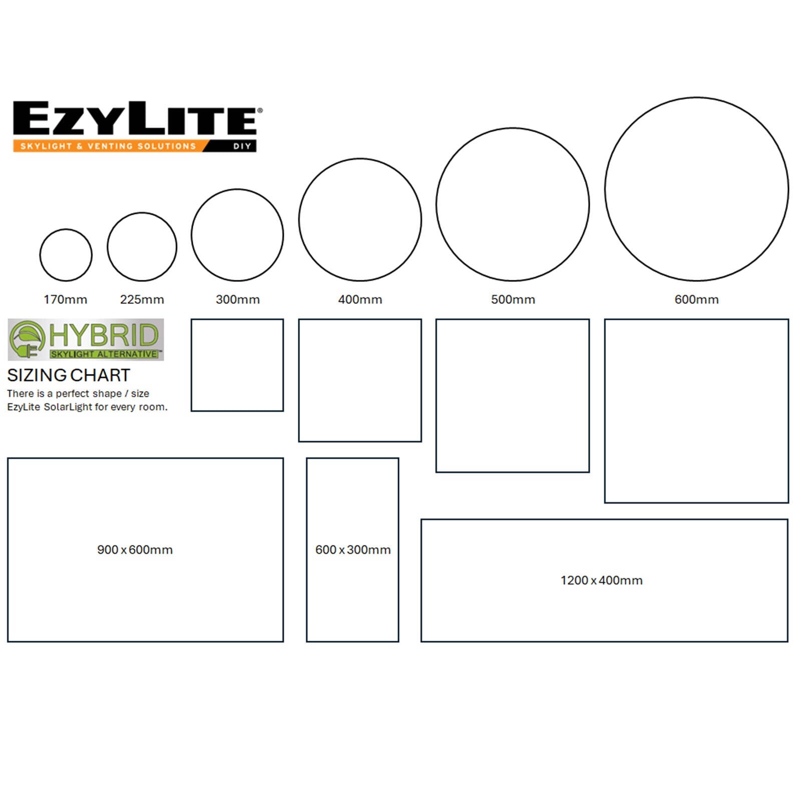 EzyLite 225mm Round Hybrid Solar Skylight Alternative EZSL225RH-Gen4 - Aluminium, DIY Flush Mount