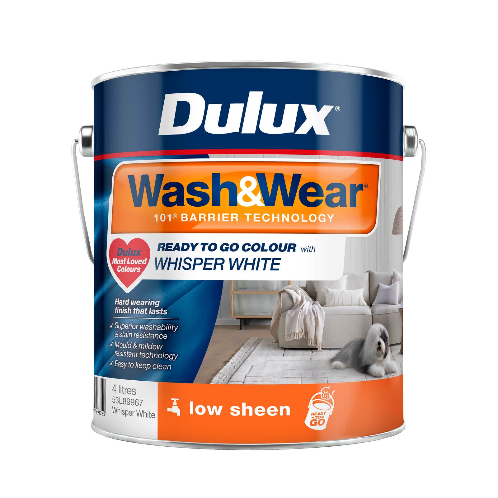 Dulux Wash&Wear 4L Whisper White Low Sheen Ready To Go Interior Paint