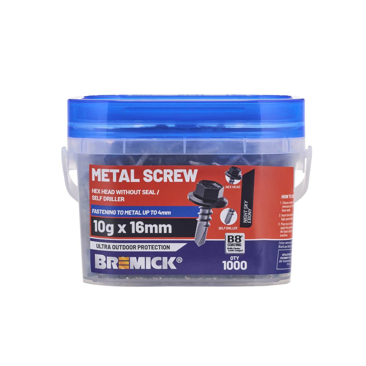 Bremick Metal Hex Screw 10g x 16mm - 1000 Pack - Carbon Steel - Corrosion Resistant - SuperSaverAU - view 2
