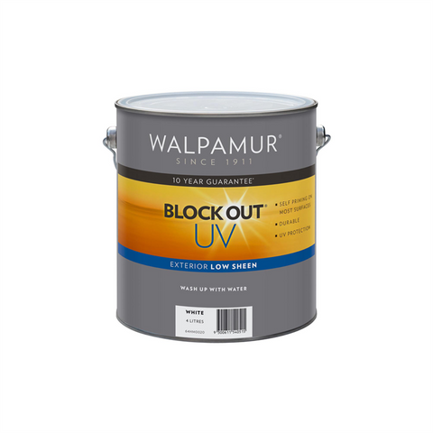 Walpamur 4L Extra Bright Low Sheen Blockout UV Exterior Paint - Water-Based, UV Resistant, Self-Priming