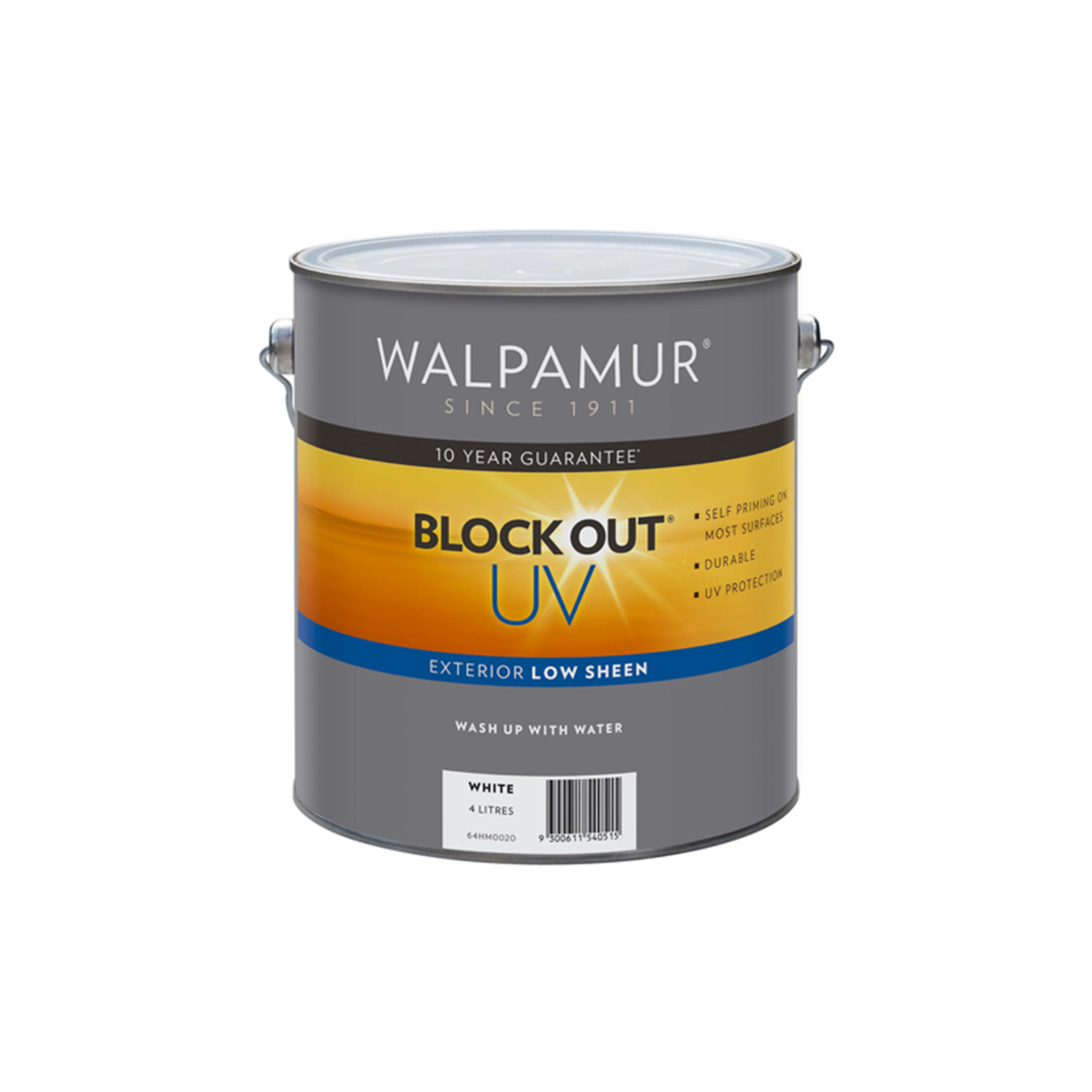 Walpamur 4L Extra Bright Low Sheen Blockout UV Exterior Paint - Water-Based, UV Resistant, Self-Priming