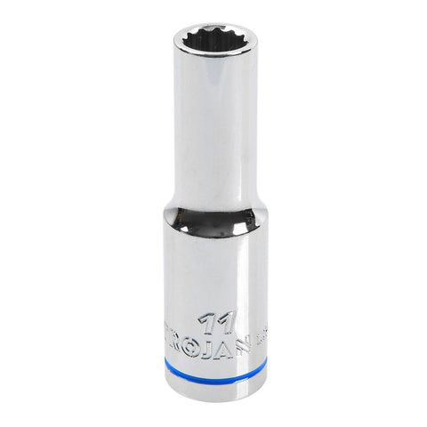 Trojan 11mm Deep Socket 1/2" Drive - Polished Chrome Vanadium - 12 Point - SuperSaverAU - view 1