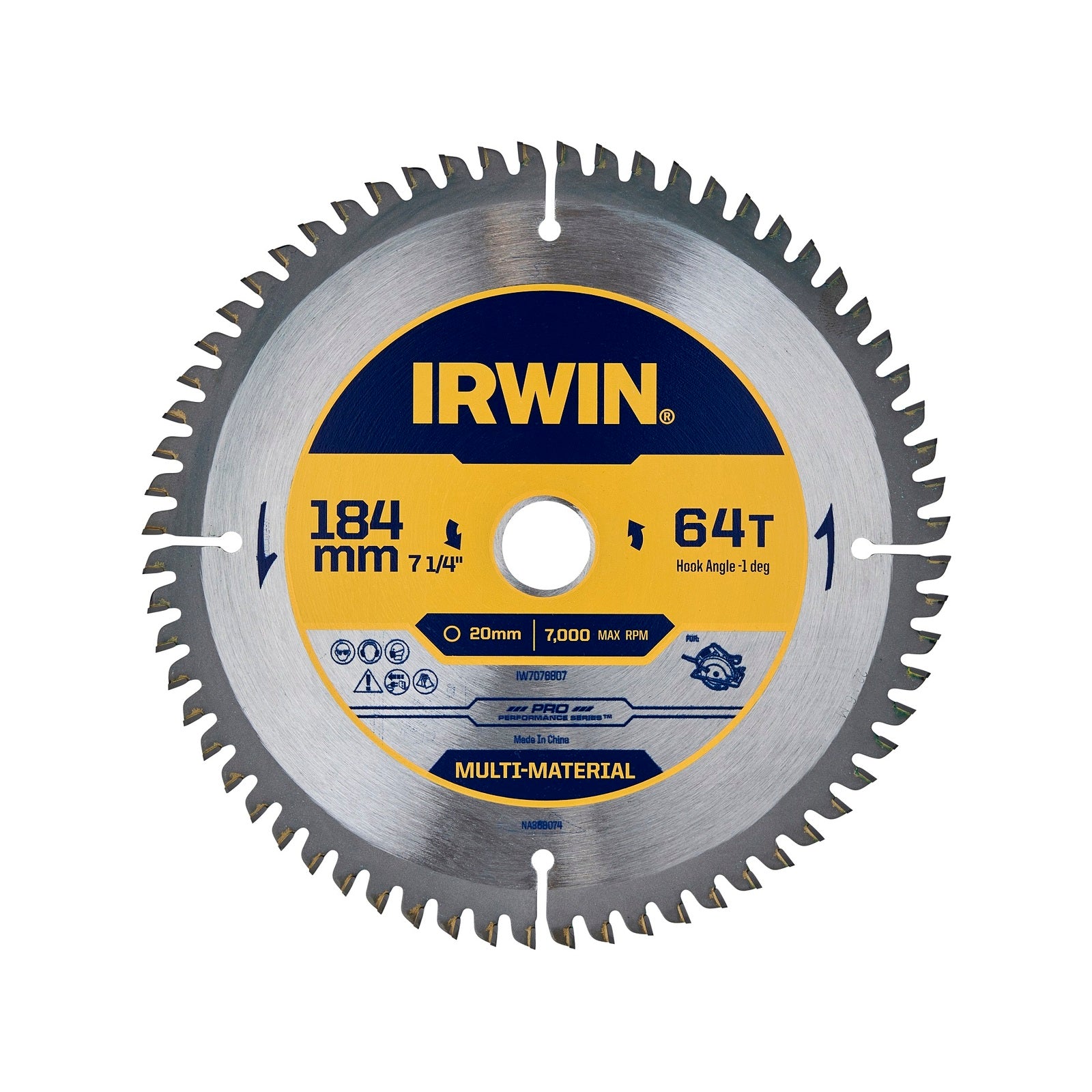 IRWIN 184mm 64T Marathon Pro Multi Material Circular Saw Blade - 16mm Bush