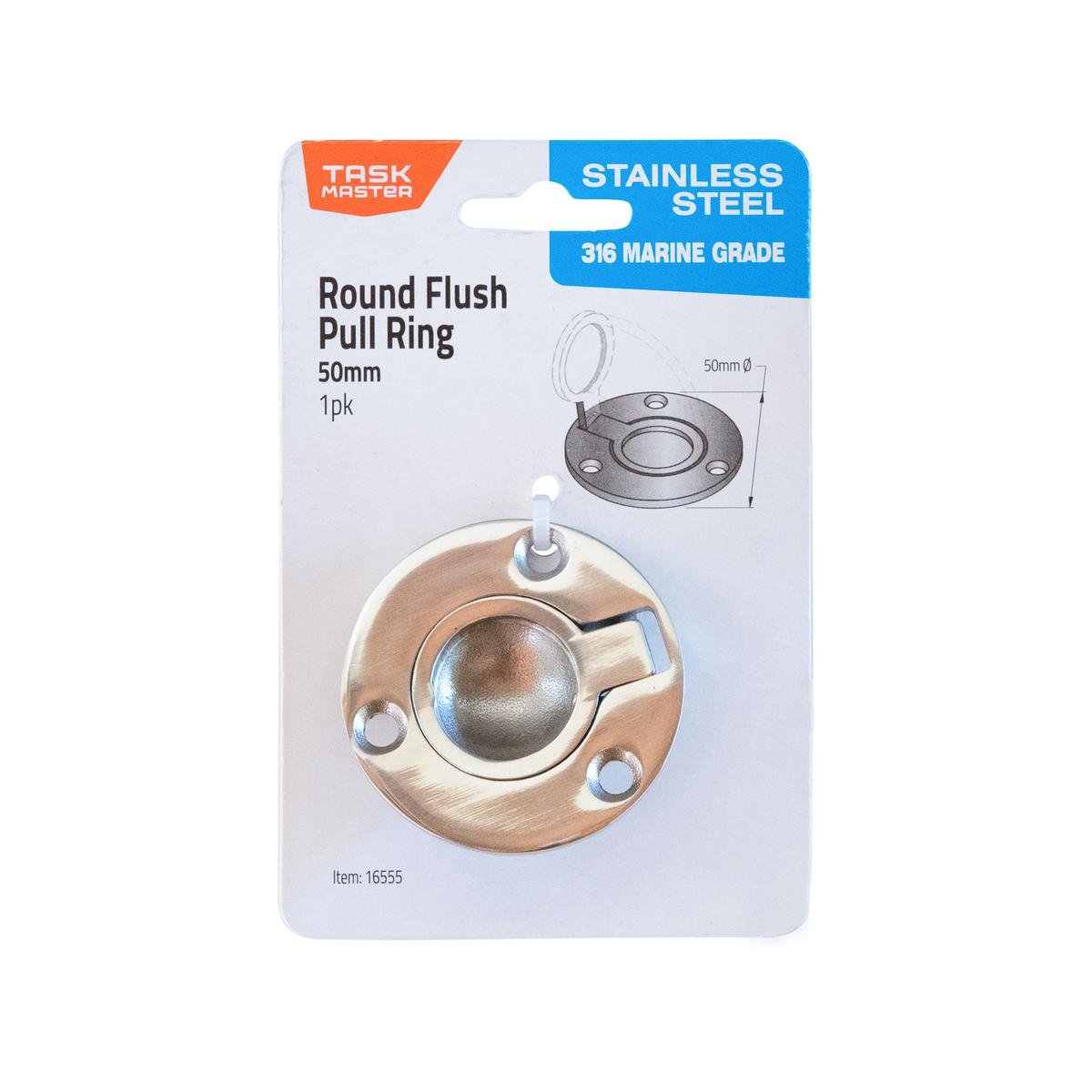 Taskmaster 50mm Round Flush Pull Ring - 316 Stainless Steel - Easy Installation - SuperSaverAU - view 1