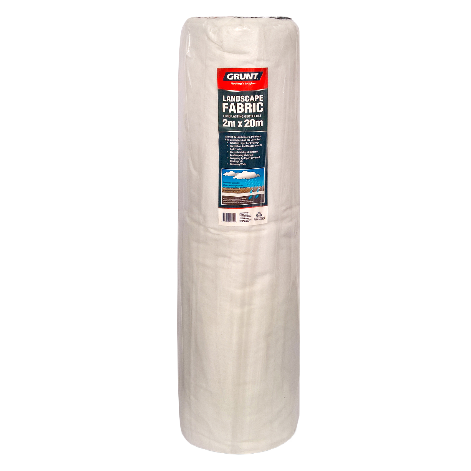 Grunt 2 x 20m Non Woven Geotextile Drainage Membrane Fabric