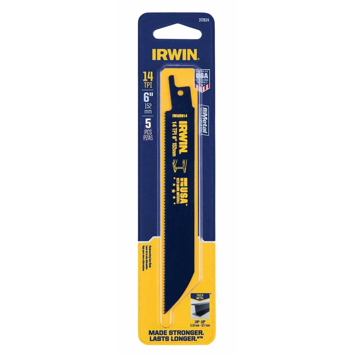 Irwin 6in 14TPI Bi-Metal Thick Metal Cutting Reciprocating Saw Blade 5 Pack
