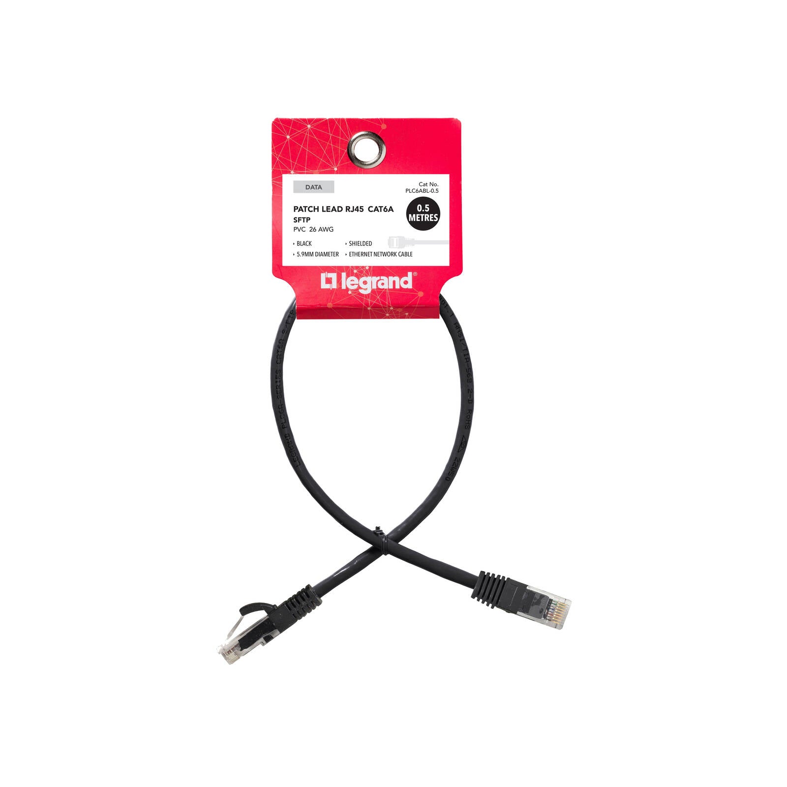 Legrand Cat6A RJ45 SFTP Patch Lead 0.5m Black Shielded Network Cable