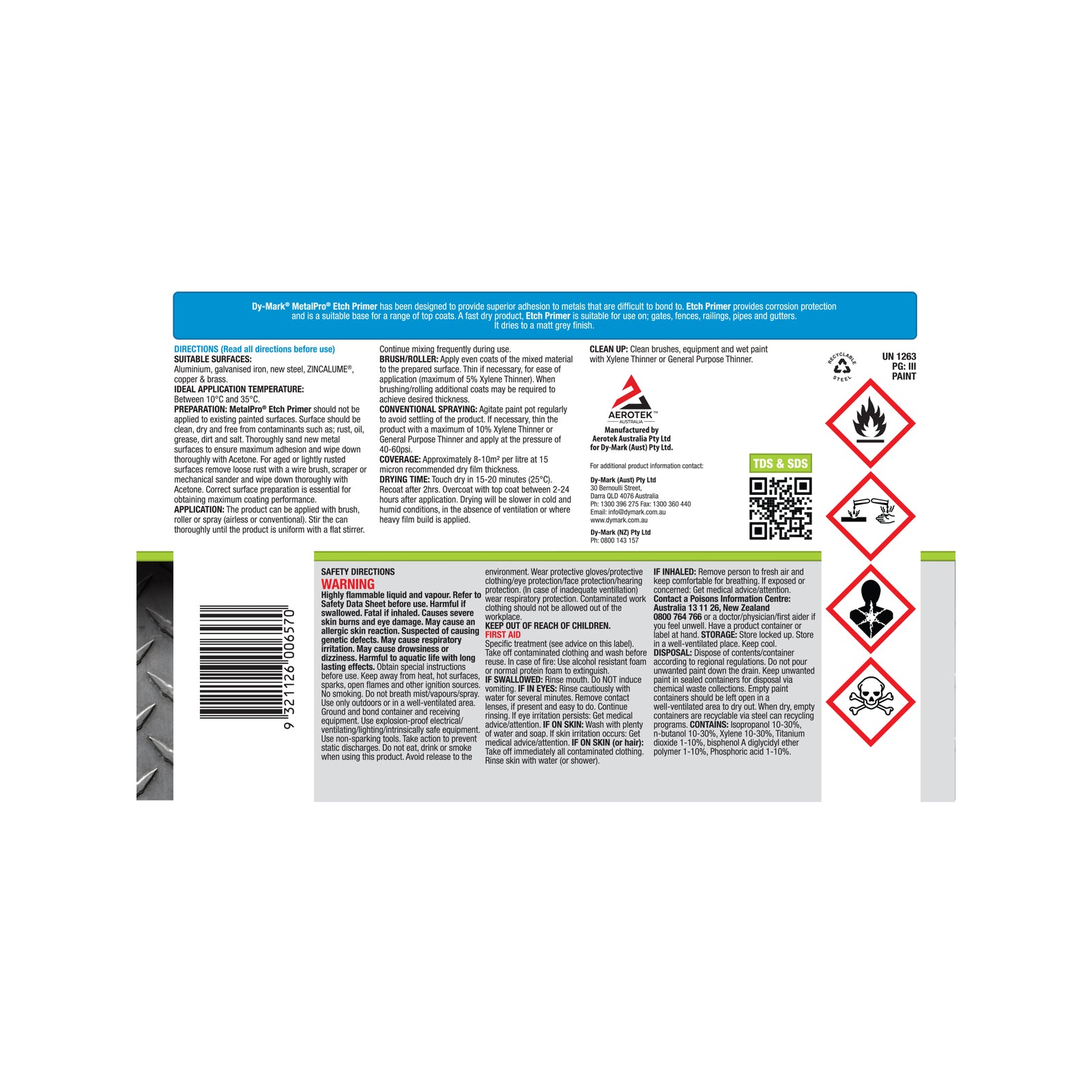 Dy-Mark MetalPro Etch Primer Grey 1L - Adhesion Primer for Ferrous & Non-Ferrous Metals