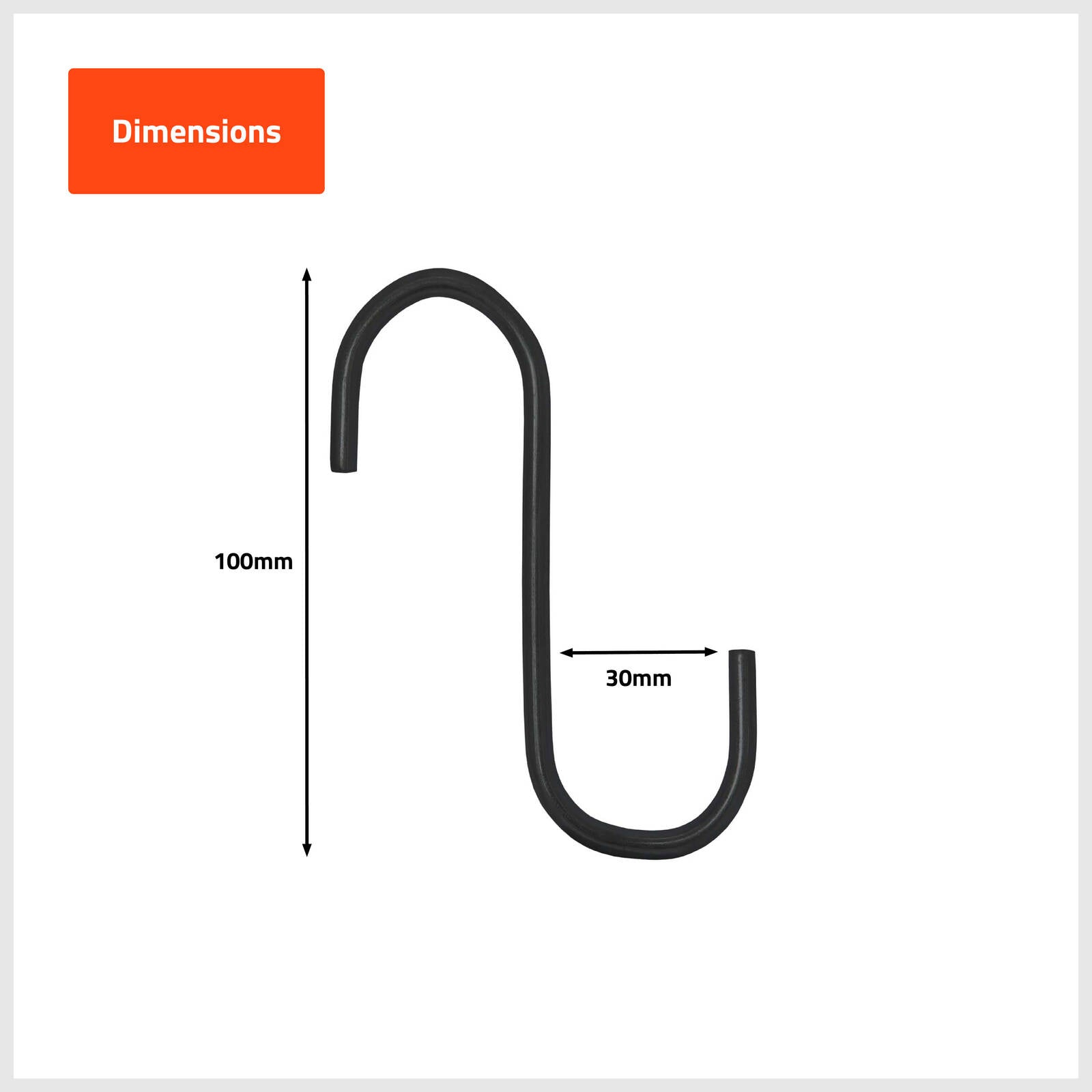 Taskmaster 100 x 30 x 5mm Black Steel S Hook - 4 Pack
