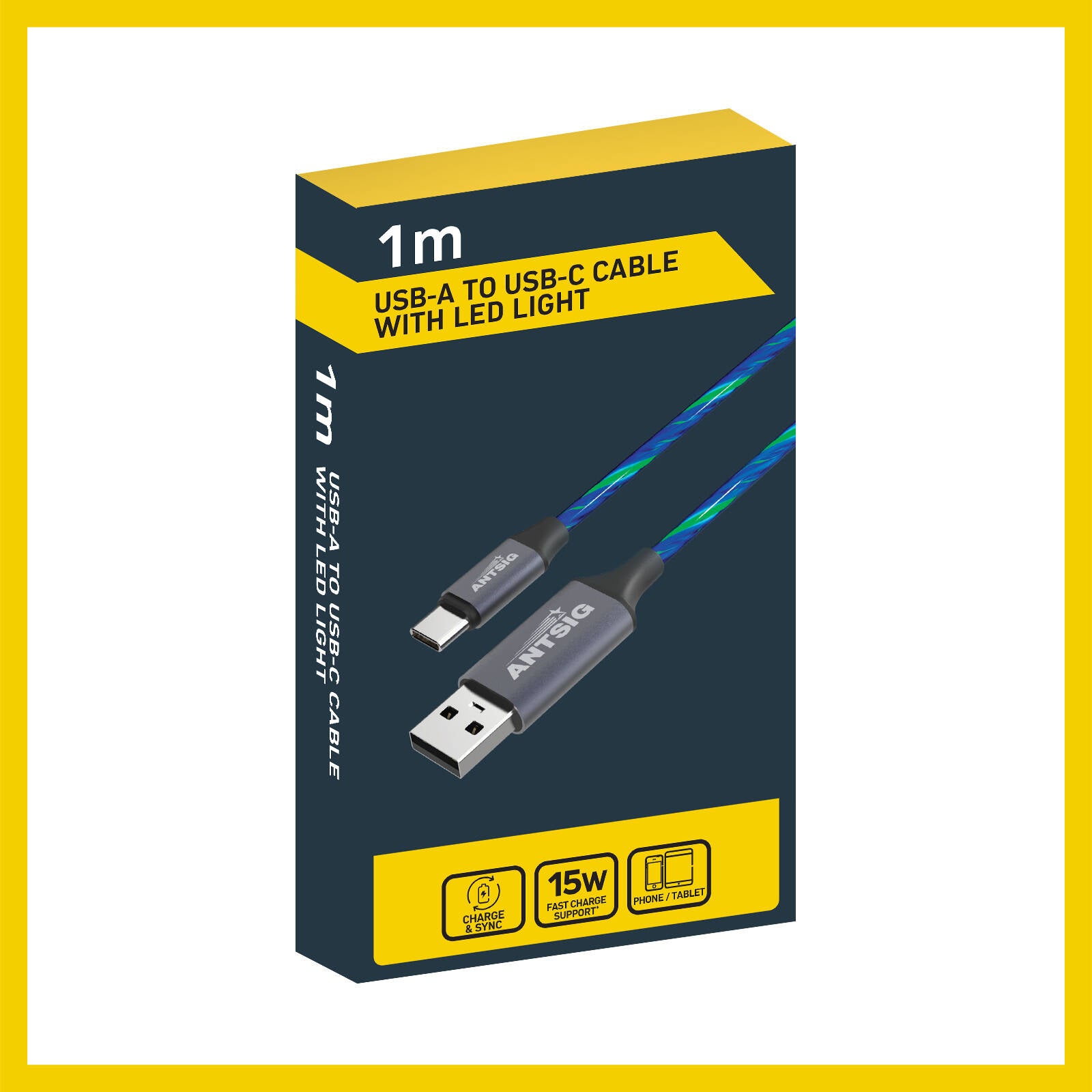Antsig 1m USB-A to USB-C Light-Up Charging Cable - AP202