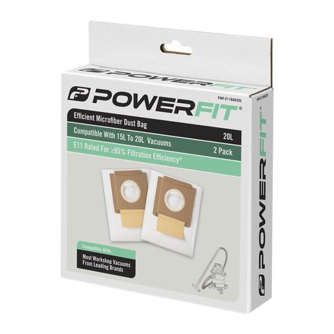 PowerFit 20L E11 Micro-Fibre Dust Bag PWF-E11BAG20L, Vacuum Accessory, 2 Pack