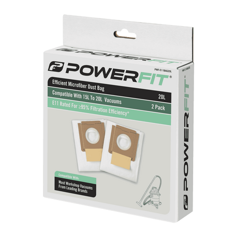 PowerFit 20L E11 Micro-Fibre Dust Bag PWF-E11BAG20L, Vacuum Accessory, 2 Pack