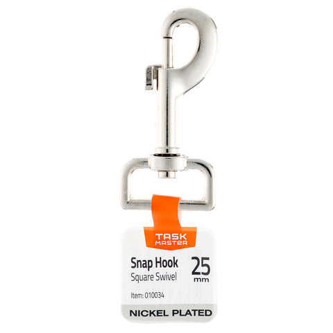 Taskmaster 25mm Square Swivel Snap Hook, Nickel Plated with Spring Trigger