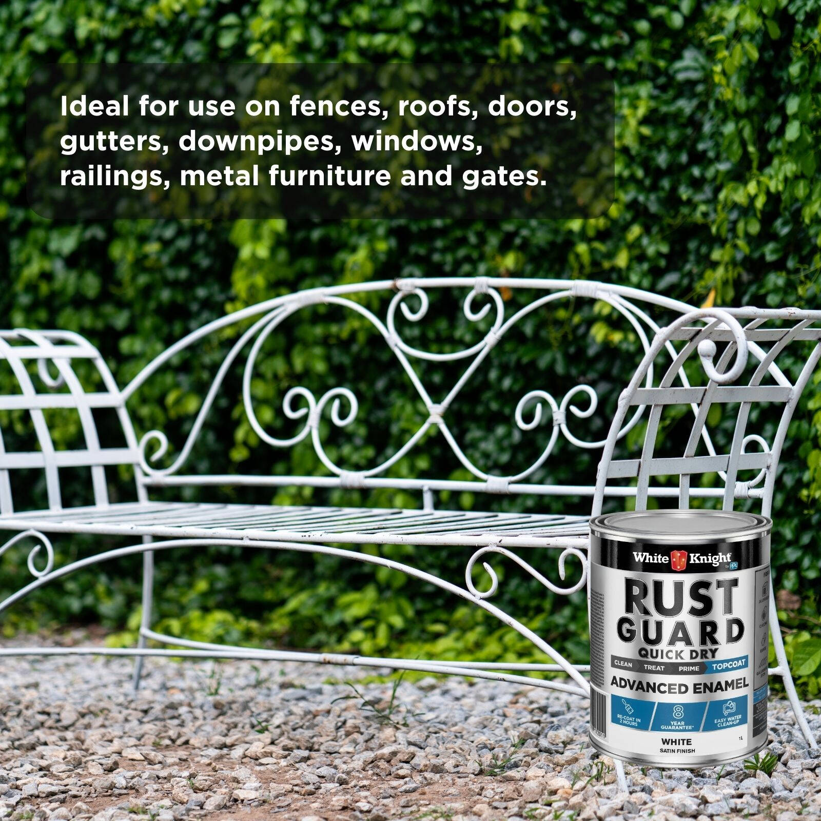 White Knight Rust Guard 1L White Satin Quick Dry Advanced Enamel Paint