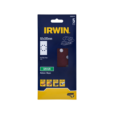 IRWIN 92 x 185mm 120 Grit Orbital Sanding Sheets - 5 Pack