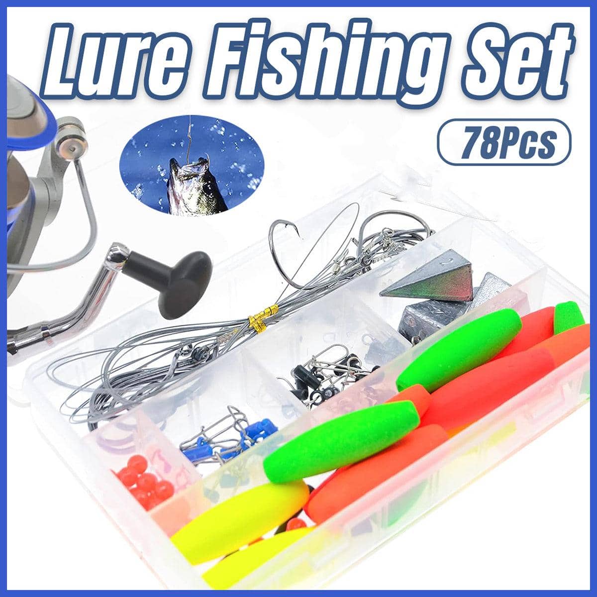 78 Piece Fishing Gear Set with Hooks, Lures and Sinkers for Surf Fishing