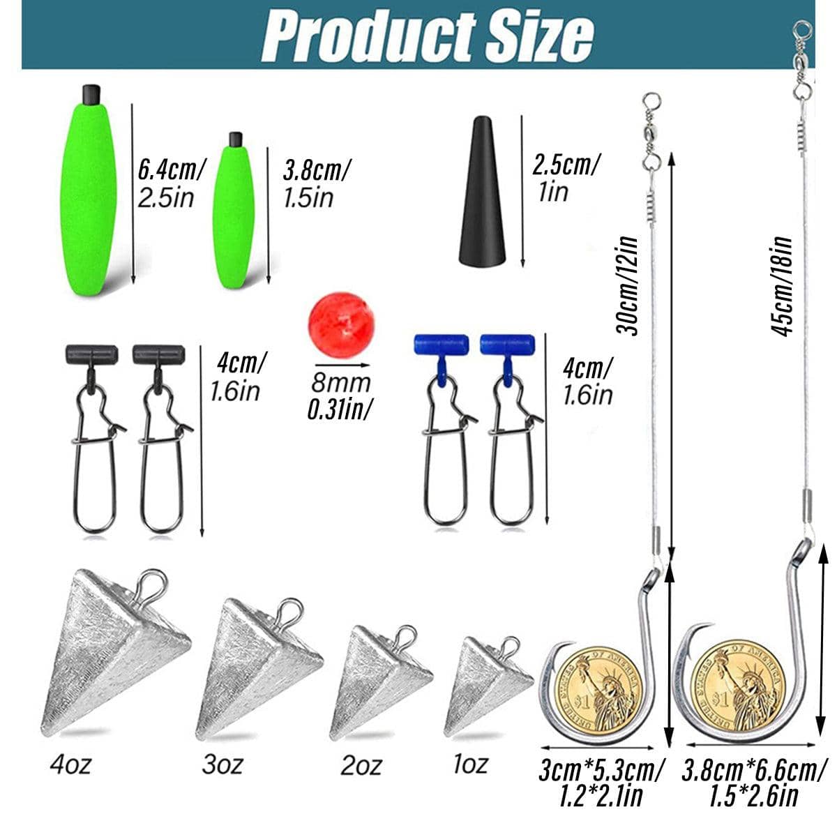 78 Piece Fishing Gear Set with Hooks, Lures and Sinkers for Surf Fishing - view 3