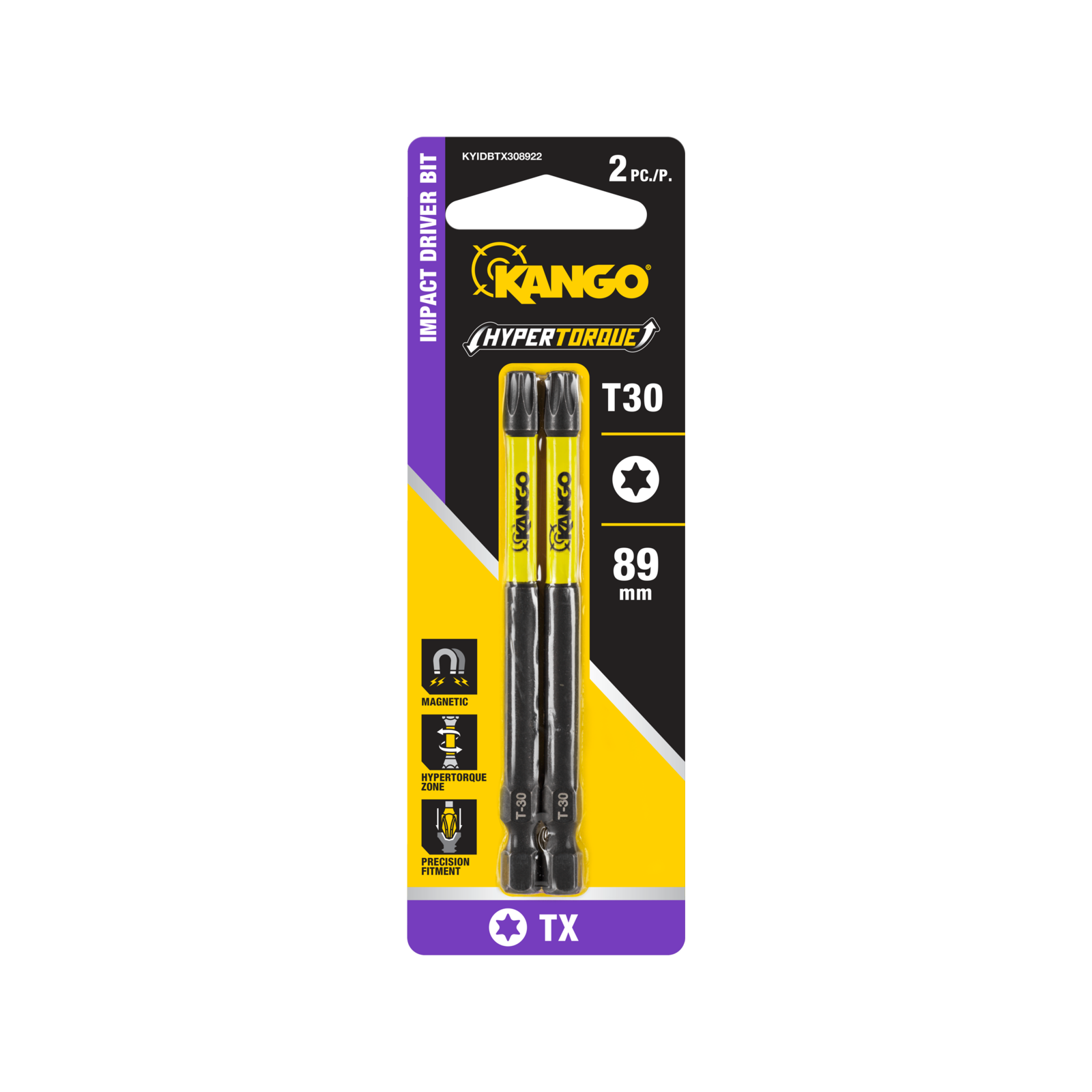 Kango HyperTorque TX30 89mm Impact Driver Bit - 2 Pack, Magnetic Tip