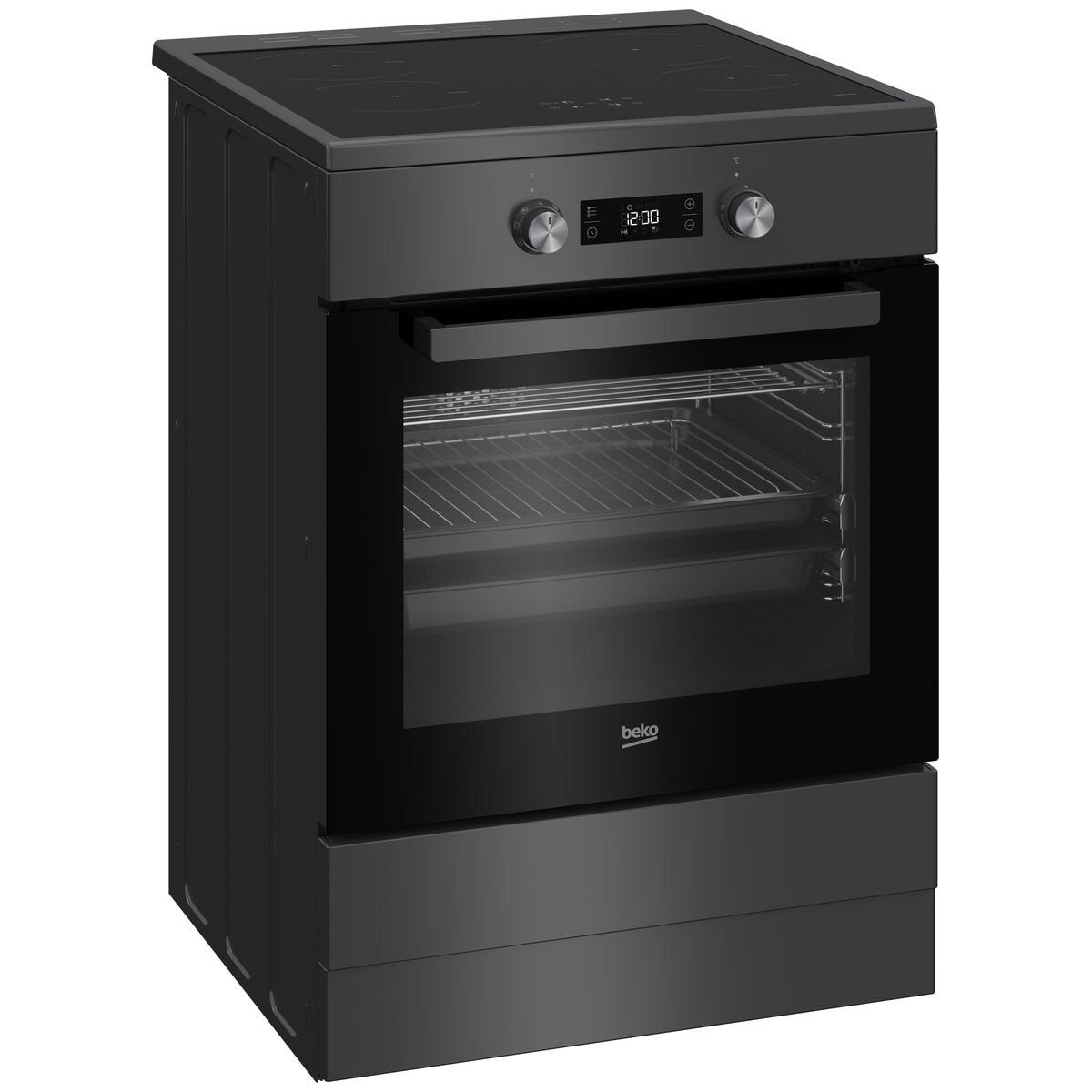Beko 60cm Pyrolytic Freestanding Oven - Induction Cooktop, 81L, Anthracite, SteamShine - BFC60IPAN