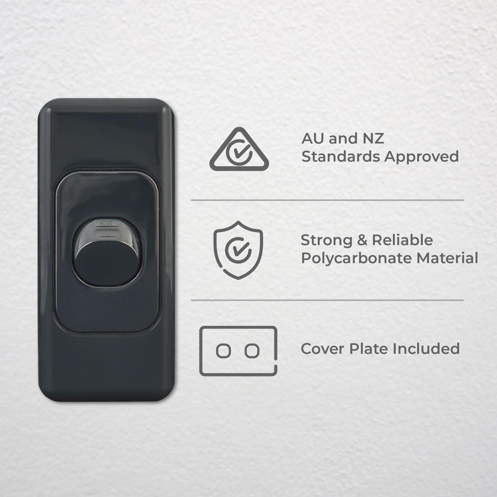 DETA Black Single Architrave Switch - Polycarbonate Vertical 10A 250V