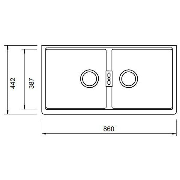 Abey Puro Horizont Double Bowl Undermount Sink - Black Nano-Granite, Overflow Kit Included - N200UP