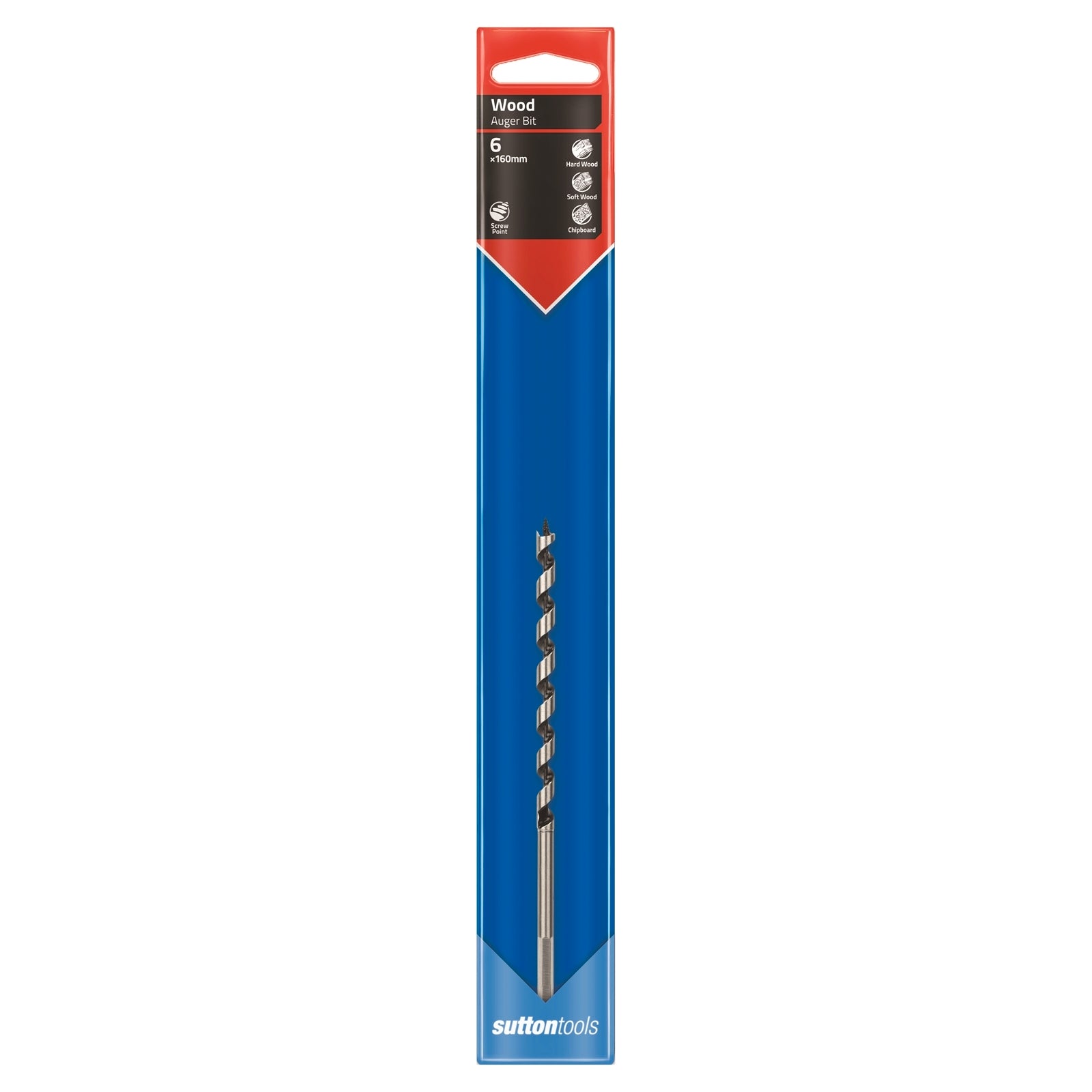 Sutton Tools 160 x 6mm Short Auger Bit Steel for Fast Timber Drilling