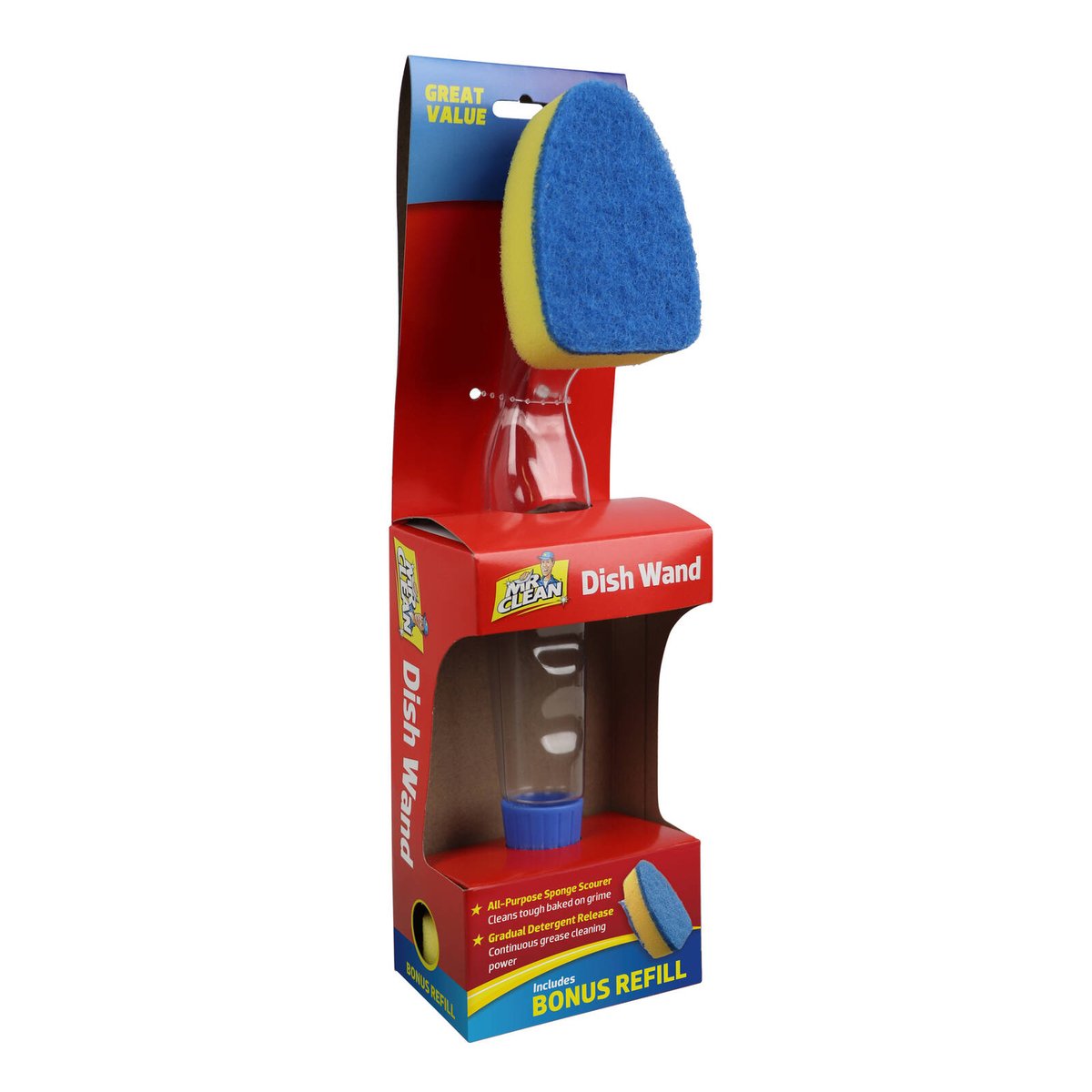 Mr Clean Dish Wand with Bonus Refill, Plastic Handle, Replaceable Head