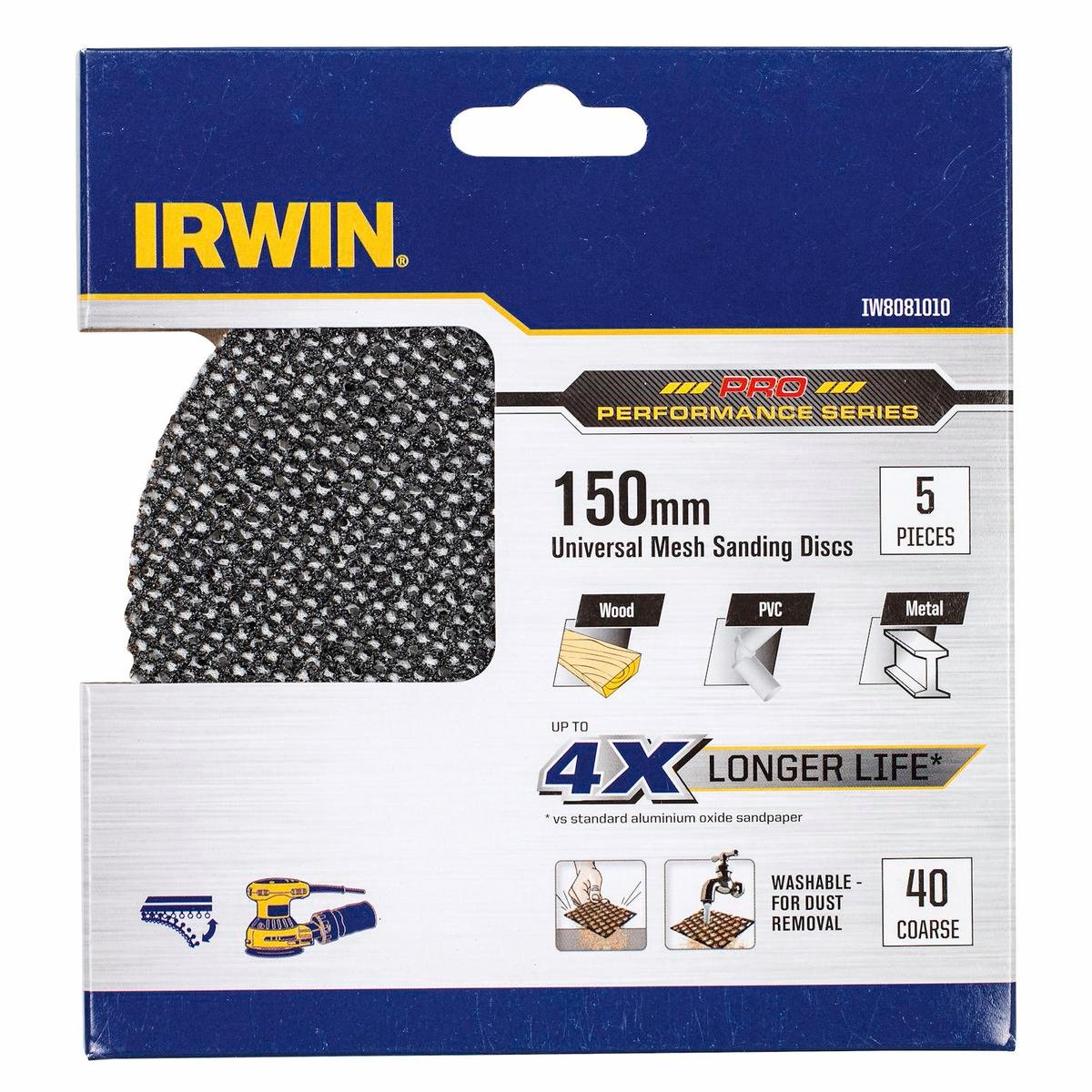 Irwin Orbital Sanding Disc - 150mm - Silicon Carbide - 40 Grit - 5 Pack - SuperSaverAU - view 1