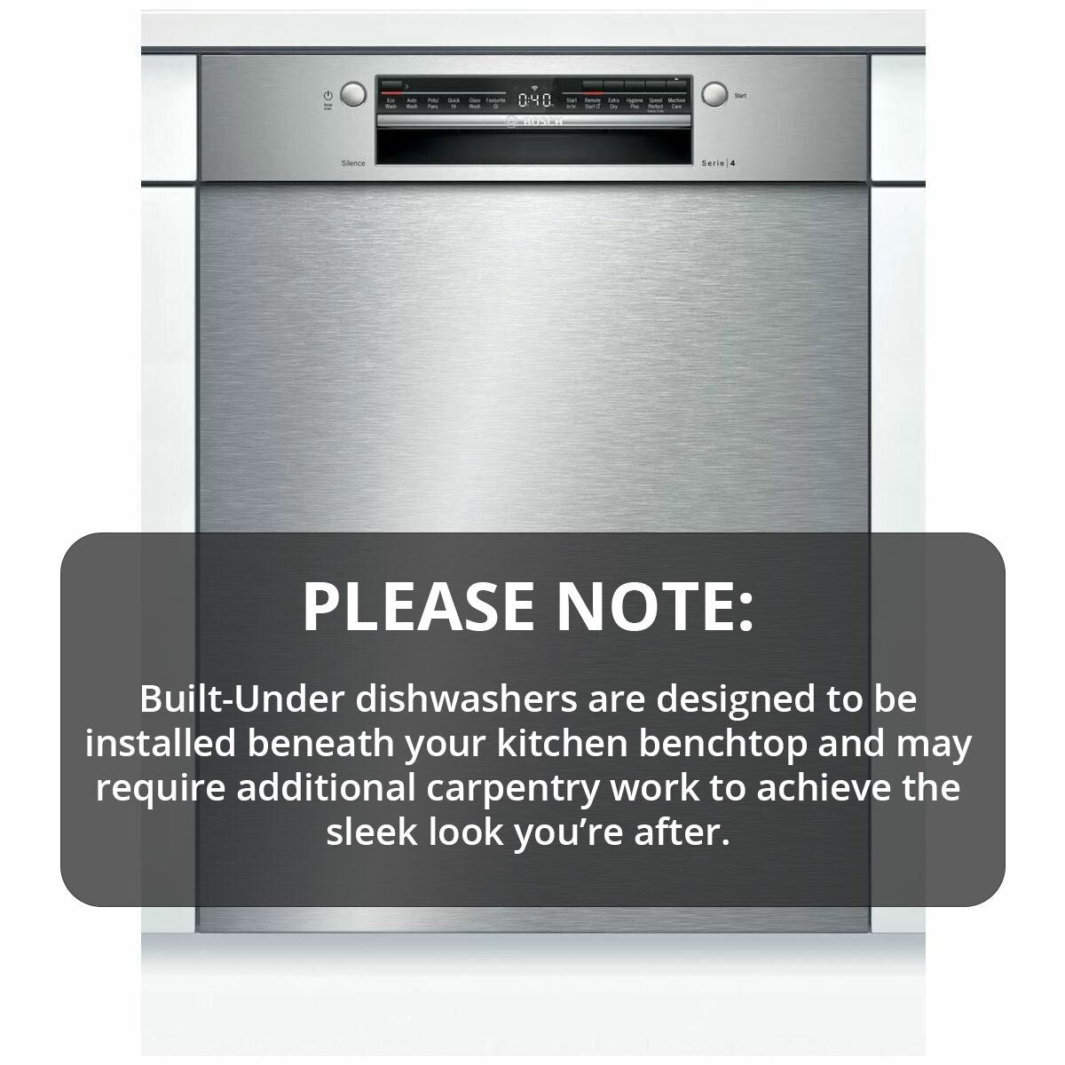 Bosch 60cm Series 4 Built Under Dishwasher - 14 Place Settings, Stainless Steel, VarioDrawer - SMU4HVS01A