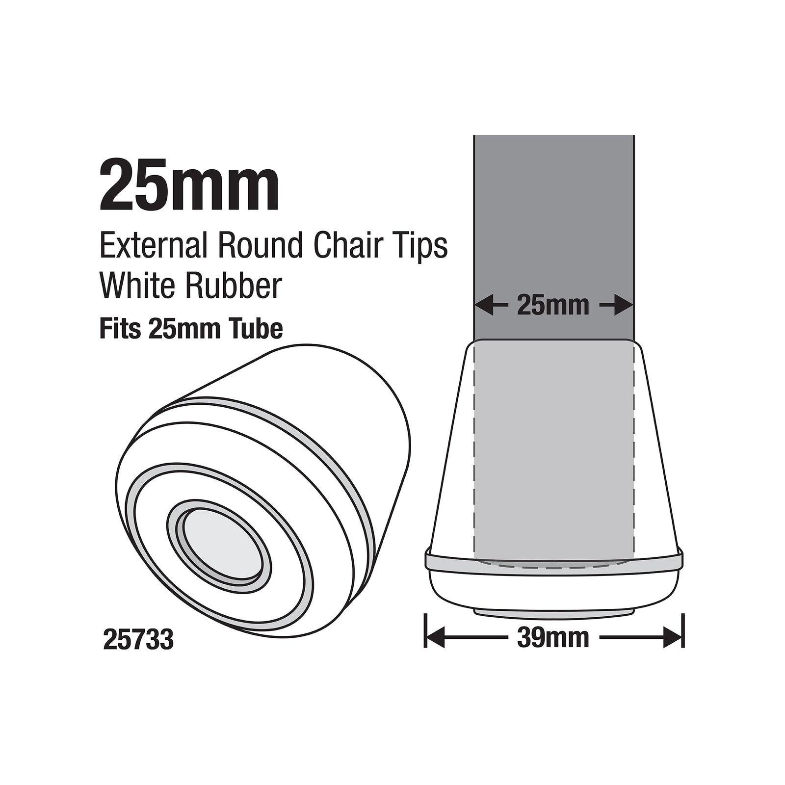 Surface Gard 25mm White Round External Rubber Chair Tips - 4 Pack