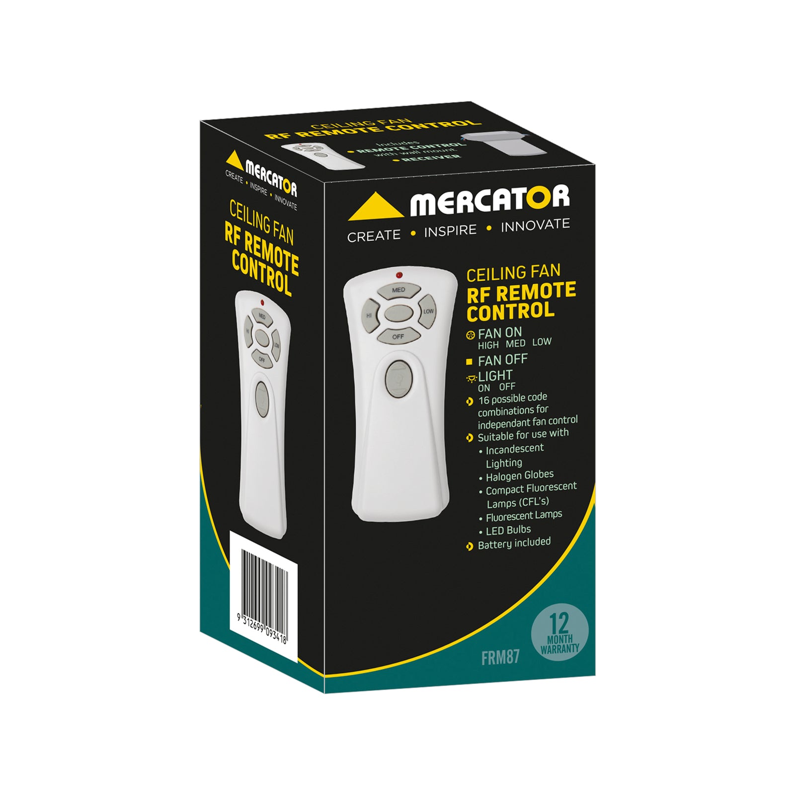 Mercator Grey Ceiling Fan Remote Control FRM87
