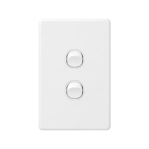 DETA X6 Double Vertical Switch 2 Gang Gloss White Polycarbonate 10A 240V