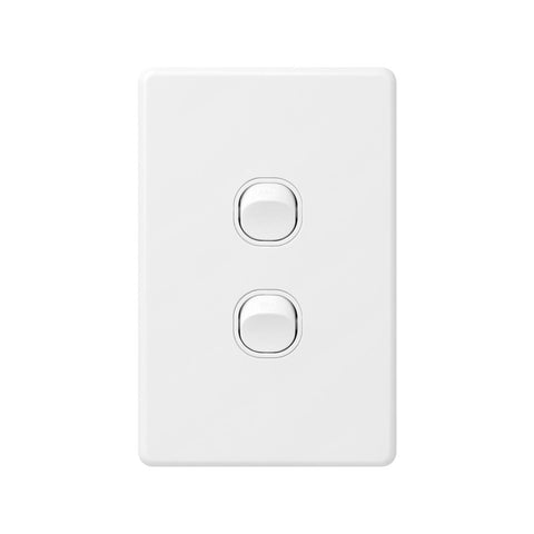 Deta X6 Gloss White Double Vertical Switch - 2 Gang - Polycarbonate - Durable - SuperSaverAU - view 1