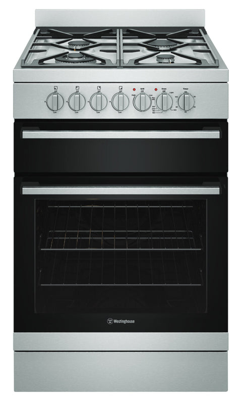 Westinghouse 60cm Dual Fuel Upright Oven - Stainless Steel, Wok Burner, 80L Oven - WFE612SC