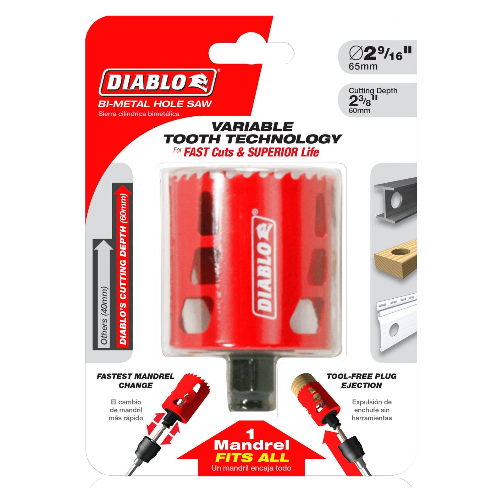Diablo 65mm Bi-Metal Hole Saw 60mm Depth for Wood, Steel & Plastic
