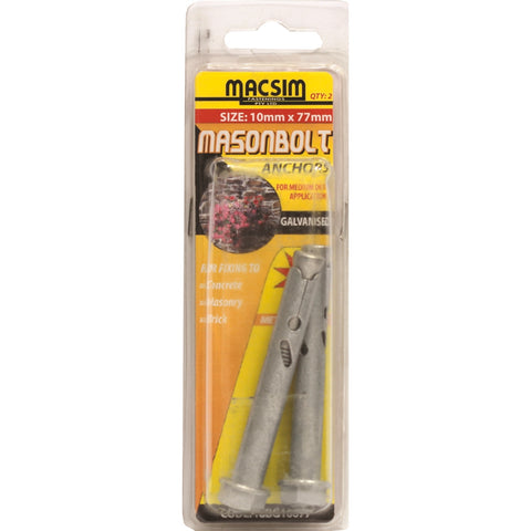 Macsim 10 x 77mm Galvanised Sleeve Anchor Hex Nut - 2 Pack