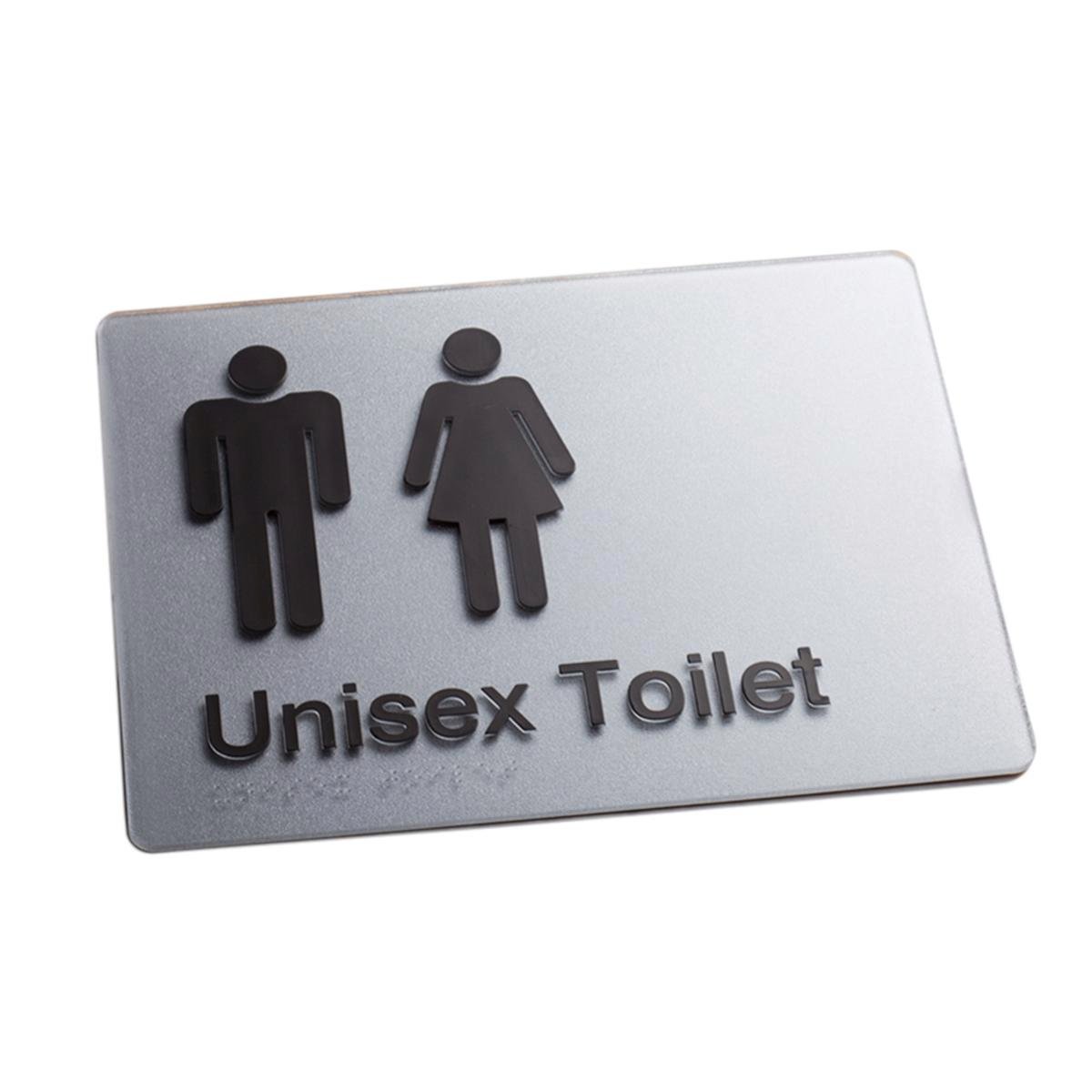 Sandleford 180 x 235mm Unisex Toilet Braille Sign - Silver Acrylic Self Adhesive