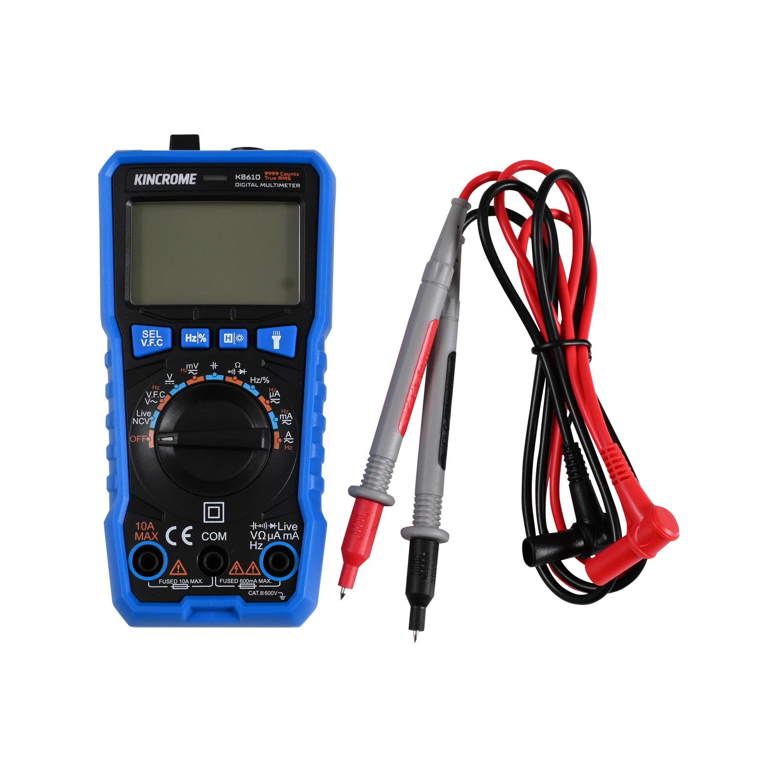 Kincrome Digital Multimeter Auto/Manual Ranging 600V AC/DC True RMS K8610