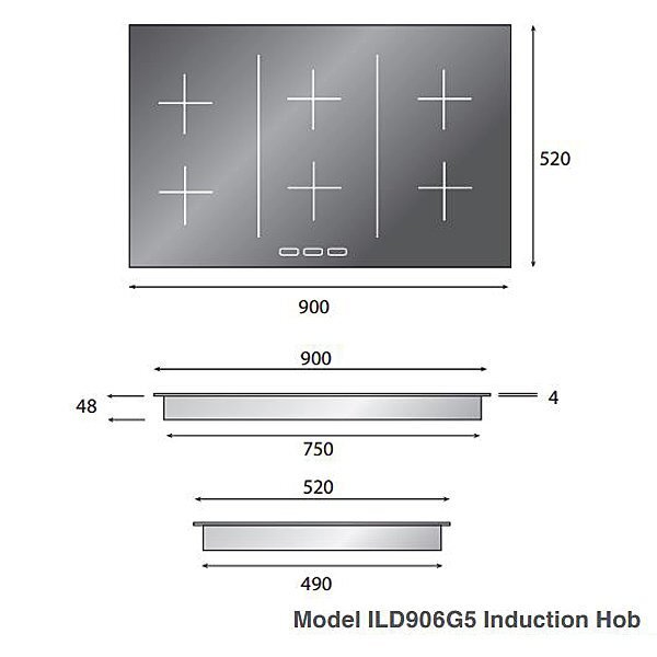 ILVE 90cm induction cooktop - six zones - 11 heating levels - black ceramic glass - ILD906G5