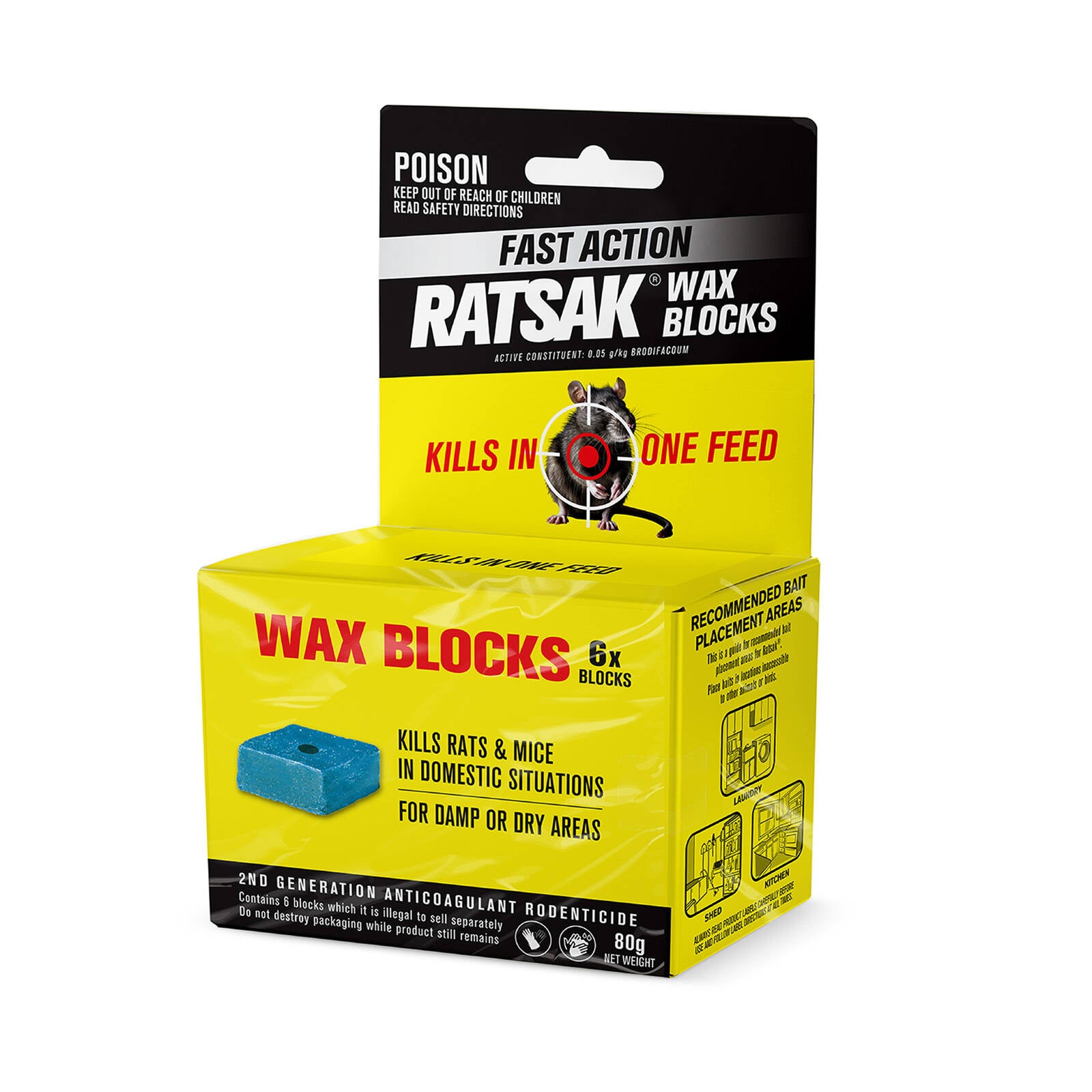 Ratsak Fast Action Wax Blocks 80g - Indoor & Outdoor