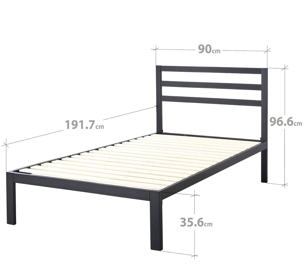 Zinus Mia Single Metal Bed Frame in Black - Wooden Slats, 250kg Capacity - AU-ASMPH-15S