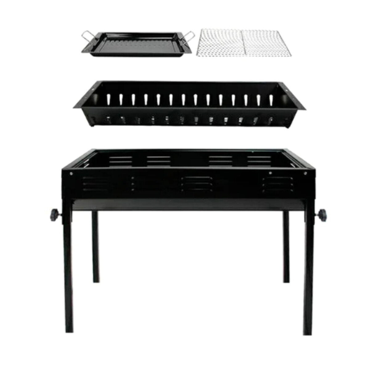 SOGA 66cm Freestanding Charcoal Box BBQ - Black Steel - Portable Flat Pack - CHARCOALLBOXC1