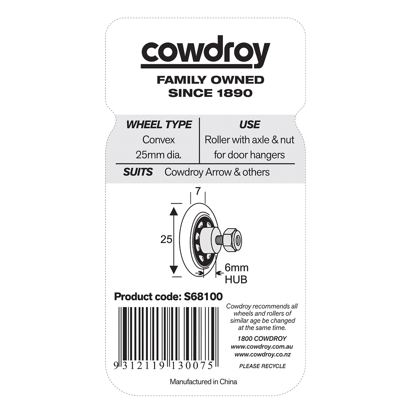 Cowdroy Arrow Steel Wheel Axle and Nut - 2 Pack