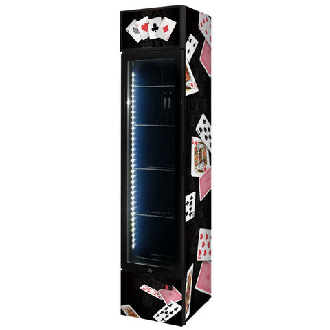 Schmick 160L skinny upright bar fridge - playing cards design, 9 star energy rating - SS-P160FA-PC