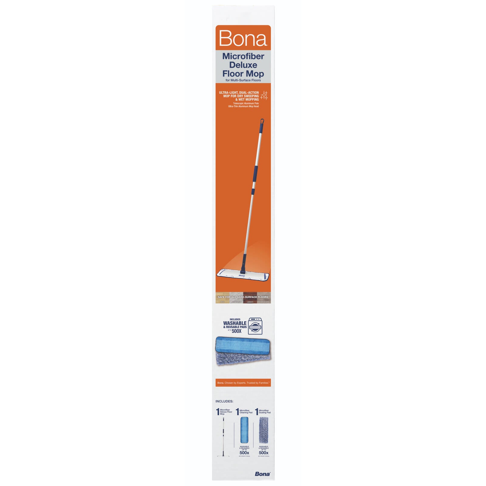 Bona Deluxe Microfibre Mop with 2 Pads 1360mm Telescopic Swivel Floor Mop