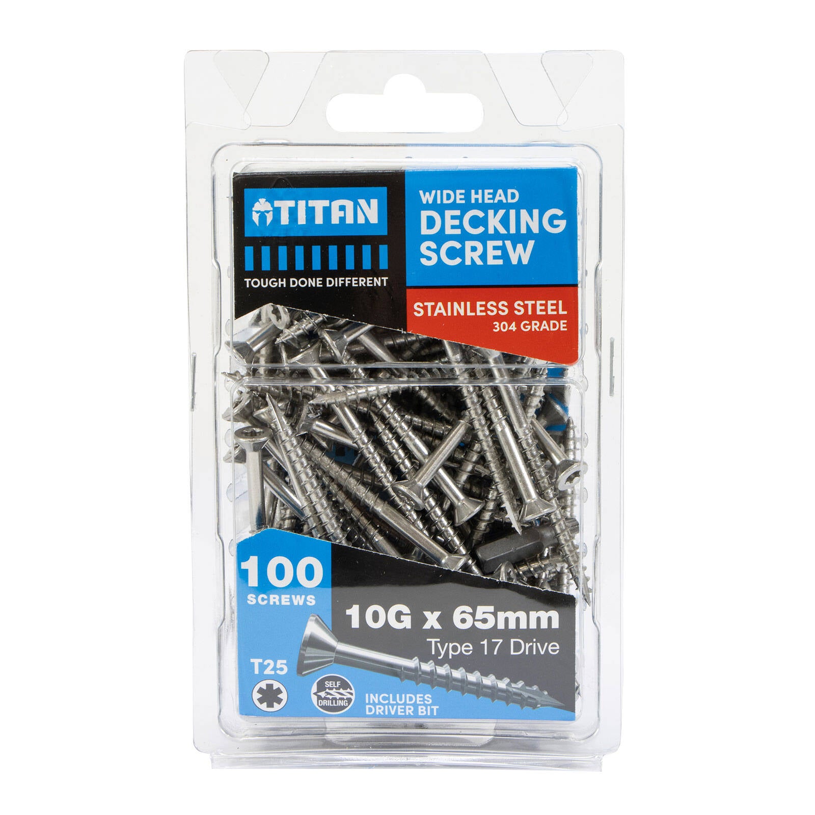 Titan 10G x 65mm Wide Head Decking Screw 304 Stainless Steel - 100 Pack