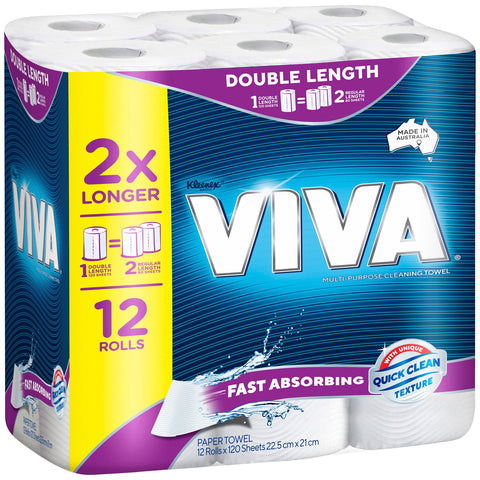Viva Double Length Cleaning Paper Towels 12 x 120 Sheets - SuperSaverAU - view 1