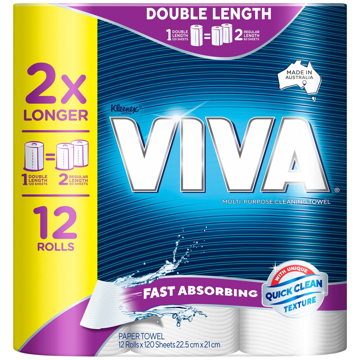 Viva Double Length Cleaning Paper Towels 12 x 120 Sheets - SuperSaverAU - view 2